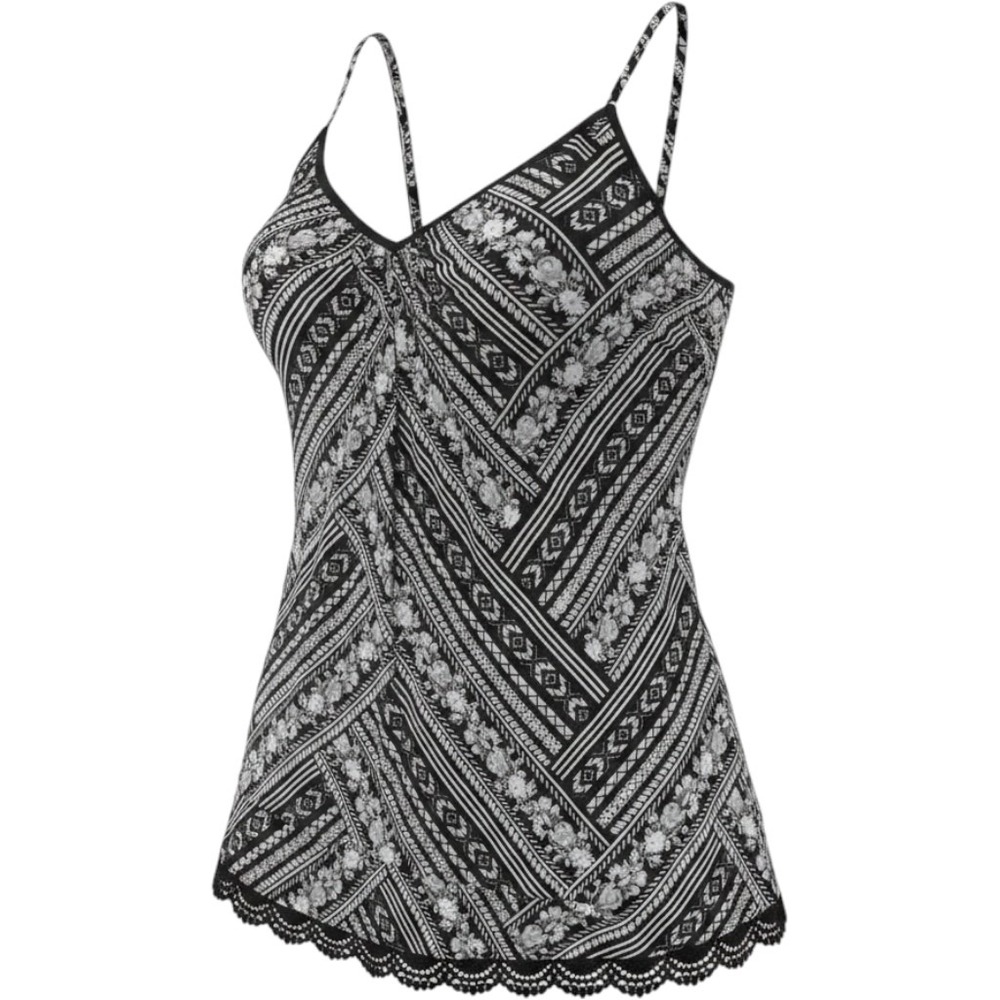 Womens Black White Floral Geometric Lace Trim Cami Tank Top Medium